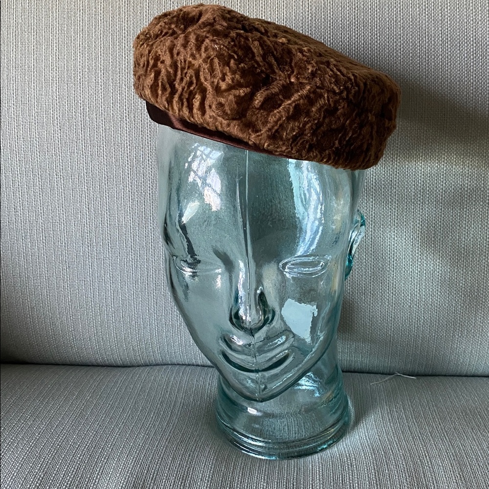 Vintage Brown lambs wool pill box style hat from Bergdorf Goodwin